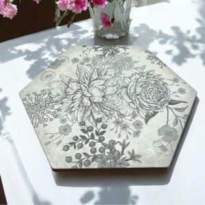 Hexagonal Floral Ceramic Tile Trivet - Gray Floral Vase Trivet